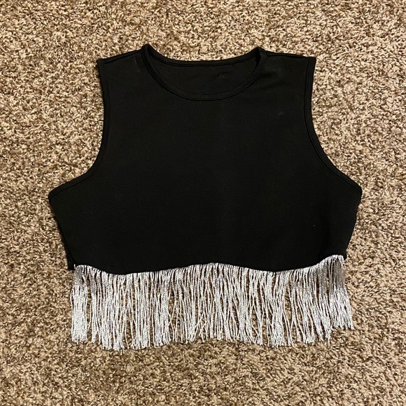 SHEIN Tops - SHEIN (M) Black Tank Top with Silver Fringe